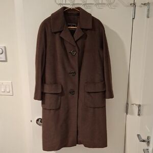 Women's Single-Breasted Chocolate Brown Wool Vintage Coat (Size XS/S)